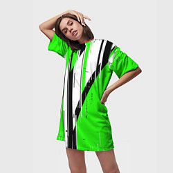 Футболка женская длинная Black and white vertical stripes on a green backgr, цвет: 3D-принт — фото 2