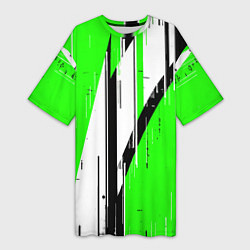 Женская длинная футболка Black and white vertical stripes on a green backgr