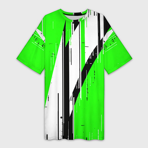 Женская длинная футболка Black and white vertical stripes on a green backgr / 3D-принт – фото 1