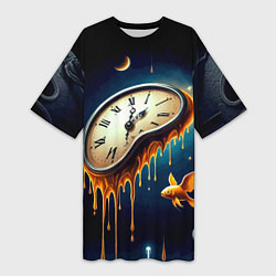 Футболка женская длинная Течение времени - сюрреализм, цвет: 3D-принт