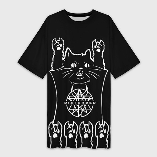 Женская длинная футболка Disturbed: cat rock / 3D-принт – фото 1