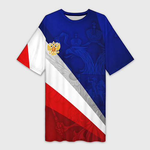 Женская длинная футболка Герб России - триколор / 3D-принт – фото 1
