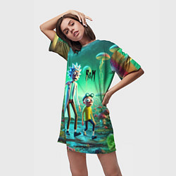 Футболка женская длинная Рик и Морти изучают планету мухоморов - нейроарт ф, цвет: 3D-принт — фото 2