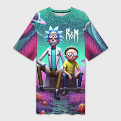 Женская длинная футболка Рик и Морту на сказочной грибной планете - нейроар