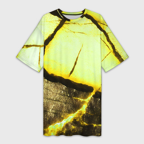 Женская длинная футболка Трещины на абстрактном жёлтом фоне / 3D-принт – фото 1
