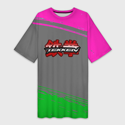 Женская длинная футболка Tekken краски неоновые / 3D-принт – фото 1