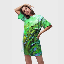 Футболка женская длинная Зелёная абстракция, цвет: 3D-принт — фото 2