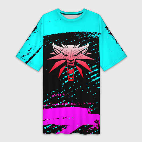 Женская длинная футболка The Witcher неоновые краски / 3D-принт – фото 1