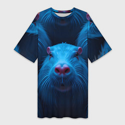 Футболка женская длинная Синие капибары, цвет: 3D-принт