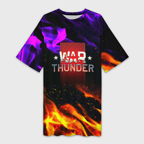 Женская длинная футболка Warthunder neon flame / 3D-принт – фото 1