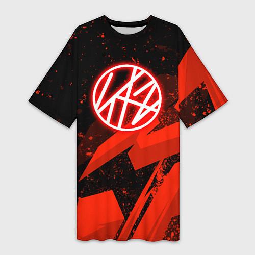 Женская длинная футболка Stray kids - красная абстракция / 3D-принт – фото 1