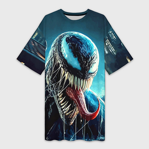 Женская длинная футболка Venom in metropolis - ai art neon fantasy / 3D-принт – фото 1