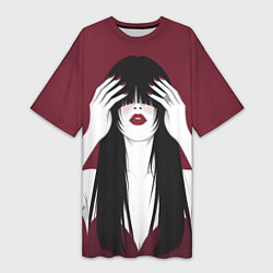 Футболка женская длинная Поп арт девушка с руками, цвет: 3D-принт