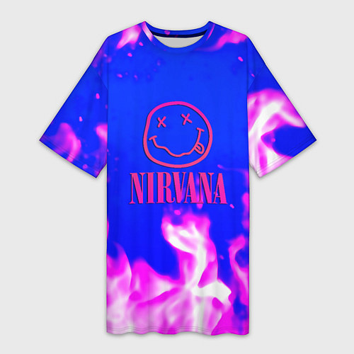 Женская длинная футболка Nirvana neon flame / 3D-принт – фото 1