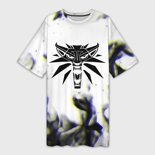 Женская длинная футболка Ведьмак глитч огонь / 3D-принт – фото 1