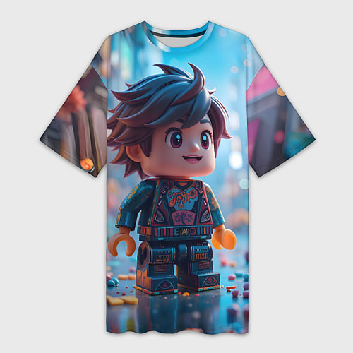 Женская длинная футболка Человечек из лего / 3D-принт – фото 1
