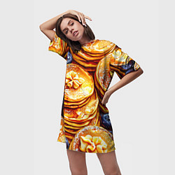 Футболка женская длинная Блинчики, цвет: 3D-принт — фото 2