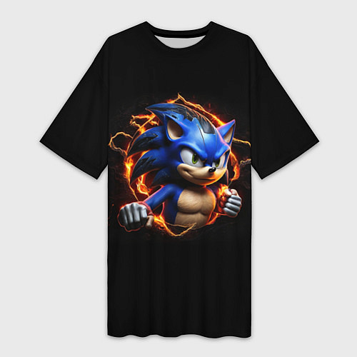 Женская длинная футболка Соник в пламени / 3D-принт – фото 1