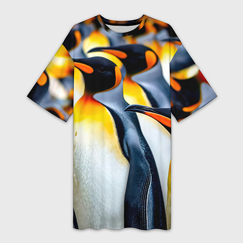 Женская длинная футболка Стая пингвинов / 3D-принт – фото 1