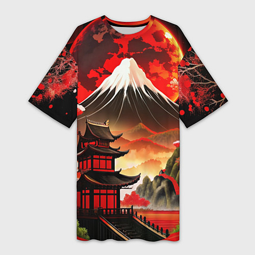 Женская длинная футболка Коллаж Японской природы / 3D-принт – фото 1