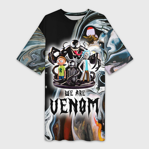 Женская длинная футболка Морти и Рик под властью ядовитой слизи - коллаба / 3D-принт – фото 1