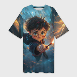 Футболка женская длинная Гарри Поттер в полетеле, цвет: 3D-принт