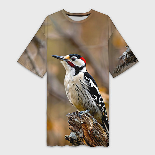 Женская длинная футболка Дятел в лесу / 3D-принт – фото 1
