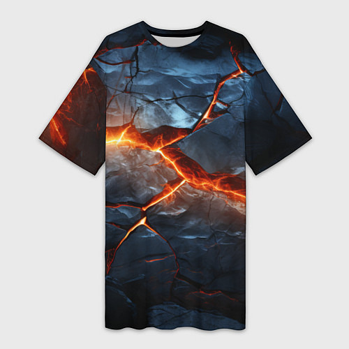 Женская длинная футболка Черная треснутая плита - текстура / 3D-принт – фото 1