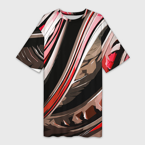 Женская длинная футболка Волнистая чёрно-красная абстракция / 3D-принт – фото 1