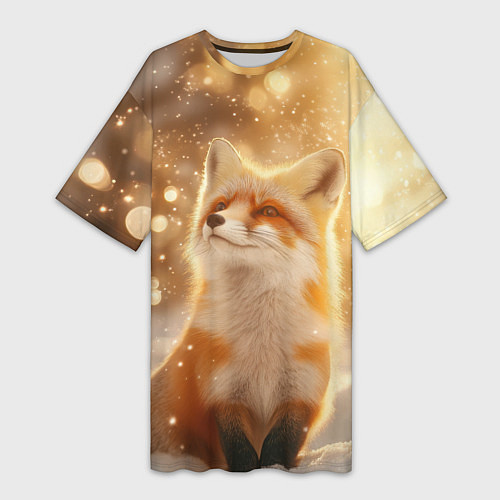 Женская длинная футболка Довольная рыжая лисичка / 3D-принт – фото 1