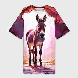 Футболка женская длинная Осел в розовом свете, цвет: 3D-принт