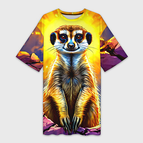 Женская длинная футболка Сурикат в яркиз лучах солнца / 3D-принт – фото 1