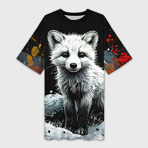Женская длинная футболка Песец на черном / 3D-принт – фото 1