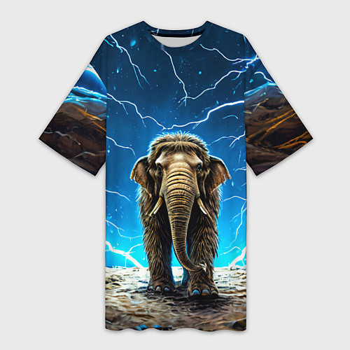 Женская длинная футболка Мамонт и разряды молний / 3D-принт – фото 1