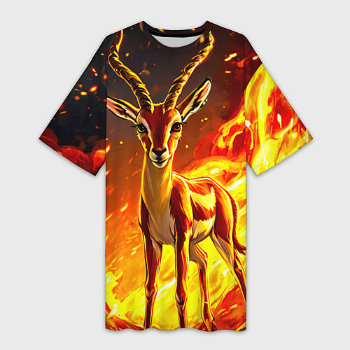 Женская длинная футболка Газель в огне / 3D-принт – фото 1
