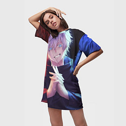Футболка женская длинная Аниме - магическая битва, цвет: 3D-принт — фото 2