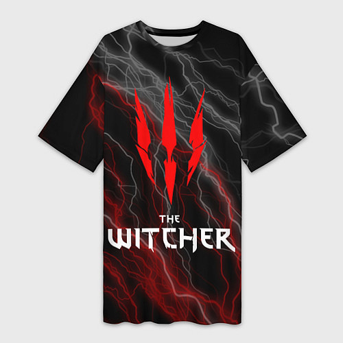 Женская длинная футболка The witcher - геральт- молнии / 3D-принт – фото 1