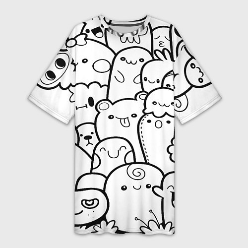 Женская длинная футболка Doodle monsters / 3D-принт – фото 1