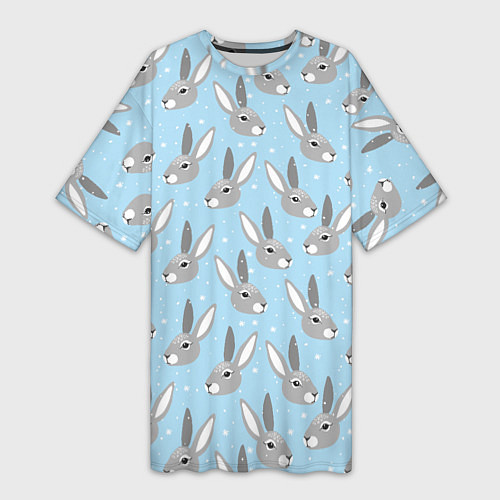 Женская длинная футболка Заяц со снежинками / 3D-принт – фото 1