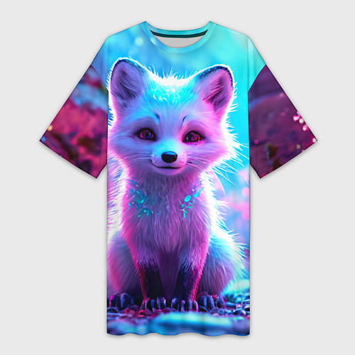 Женская длинная футболка Песец в неоновом свете / 3D-принт – фото 1