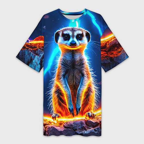 Женская длинная футболка Сурикат и удар молнии / 3D-принт – фото 1