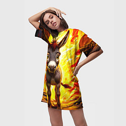 Футболка женская длинная Ослик в огне, цвет: 3D-принт — фото 2