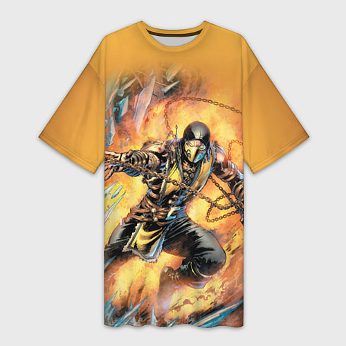 Женская длинная футболка Scorpion - Mortal Kombat / 3D-принт – фото 1
