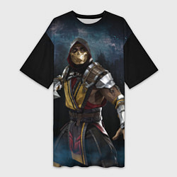 Футболка женская длинная Mortal Kombat - Скорпион, цвет: 3D-принт