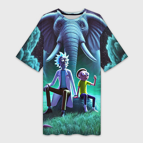 Женская длинная футболка Рик и Морти - портрет на фоне слона / 3D-принт – фото 1