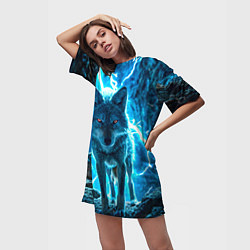 Футболка женская длинная Волк в разрядах молнии, цвет: 3D-принт — фото 2