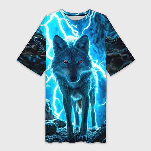 Женская длинная футболка Волк в разрядах молнии / 3D-принт – фото 1