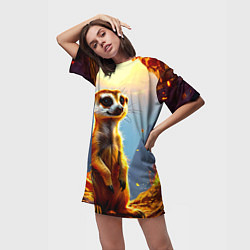 Футболка женская длинная Сурикат в огне, цвет: 3D-принт — фото 2