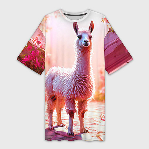 Женская длинная футболка Альпака в розовом / 3D-принт – фото 1