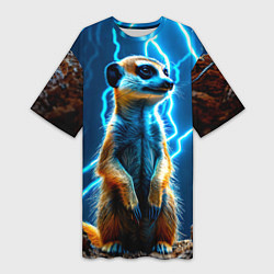 Футболка женская длинная Сурикат в разрядах молний, цвет: 3D-принт